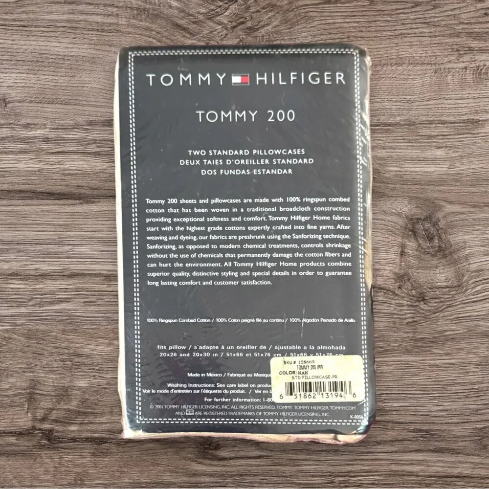 NEW Vintage TOMMY HILFIGER Khaki Tan Set of 2 Standard Sheet Pillowcases NIP NWT